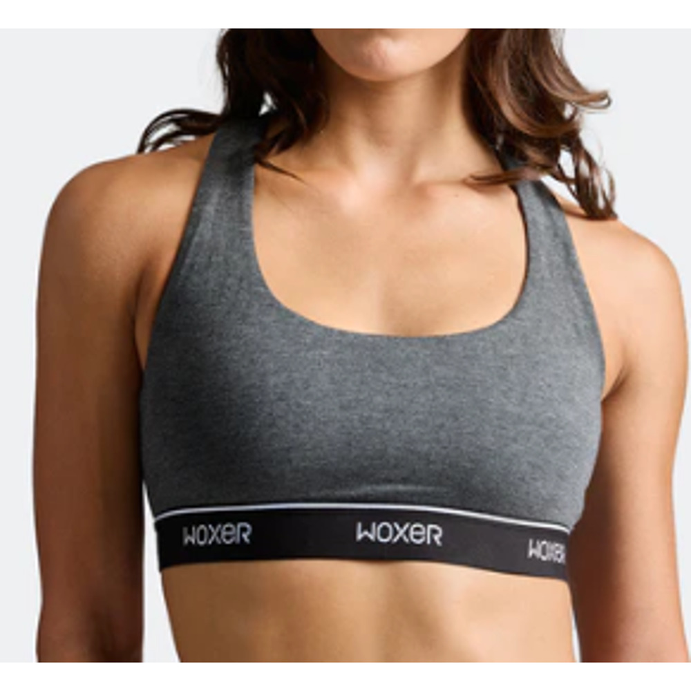 New Woxer Women's Boss 2.0 Sports Bra, Charcoal Heather, Size Med